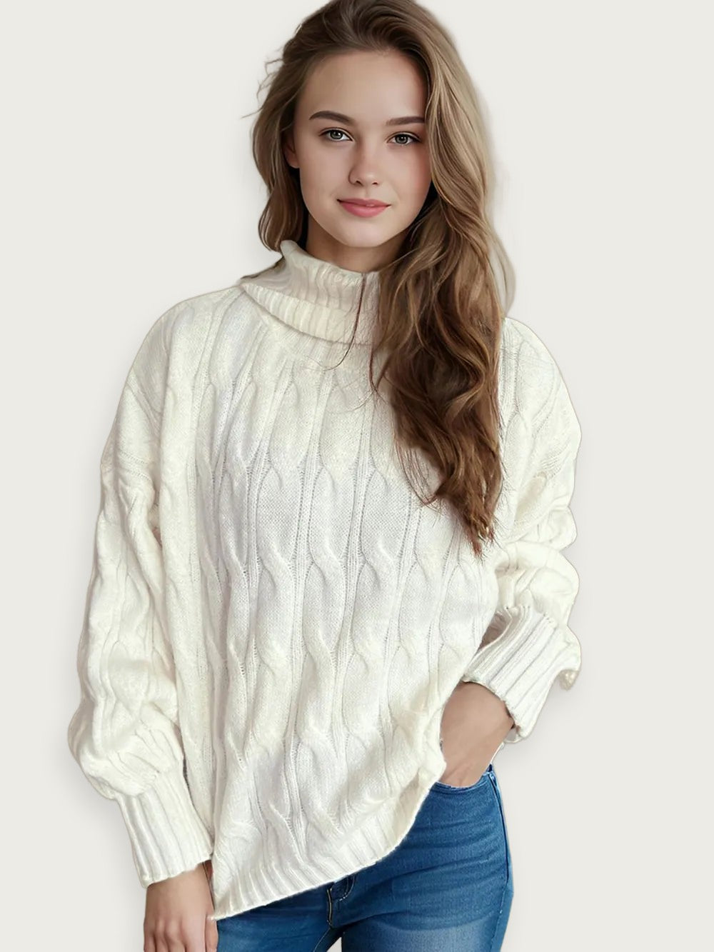 Enfärgad stickad tröja – Avslappnad kontorsstil