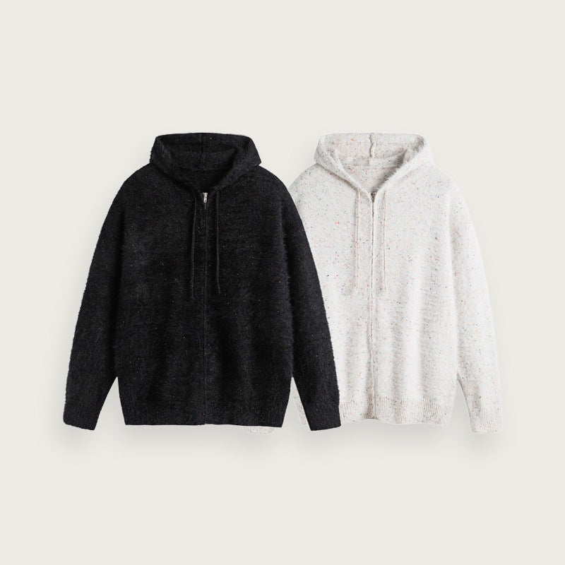 Stickad Hoodie med Löst Snitt och Färgblockdesign
